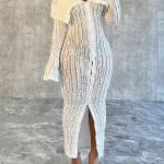 Modisches Damen Kleid Mit Langen Ärmeln Und Schulterfreiem Design Aus Gestricktem Stoff