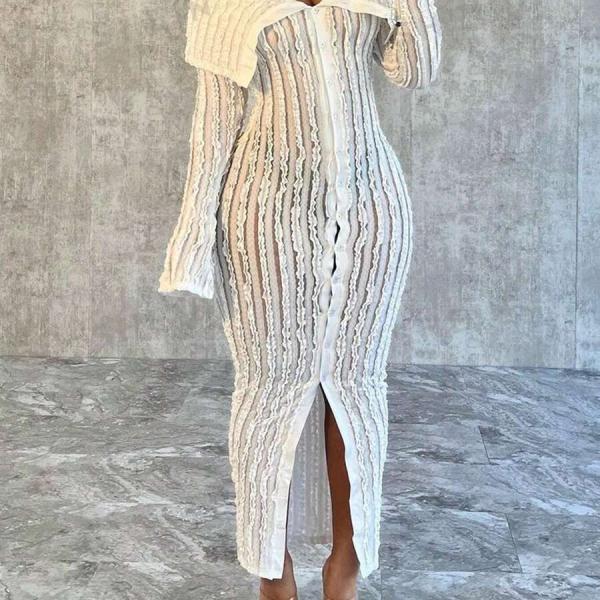 Modisches Damen Kleid Mit Langen Ärmeln Und Schulterfreiem Design Aus Gestricktem Stoff